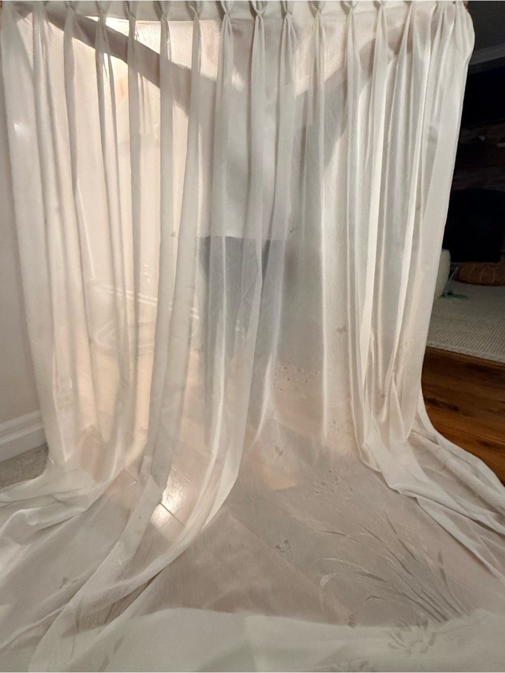 Sheer Ivory Drapery Panels set of 2 - design on draped